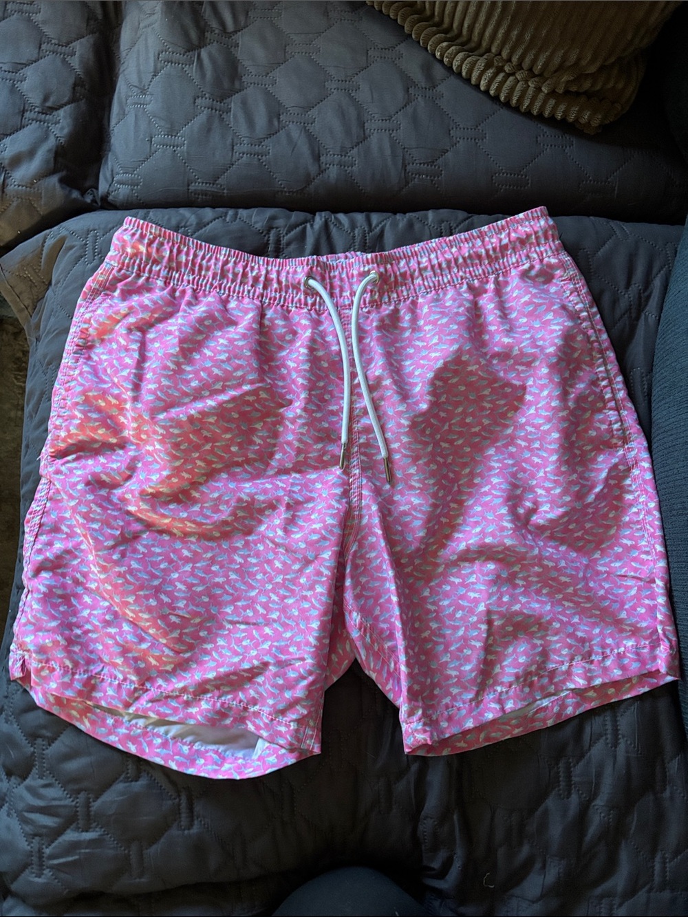Men's Pink Shark Patterned Swim Trunks size M
